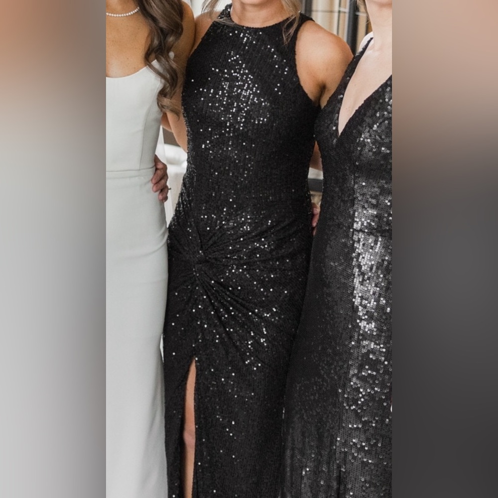 Mac Duggal SEQUINED HIGH NECK SIDE KNOT GOWN - Picture 3 of 10